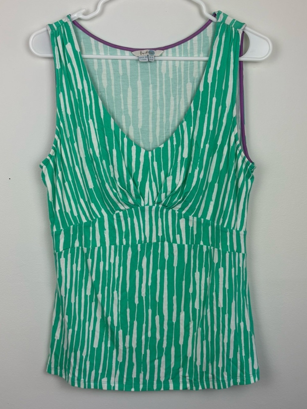 Boden Mint Green & White V-Neck Tank EUC Size 12 Twee Cottagecore Coastal Preppy